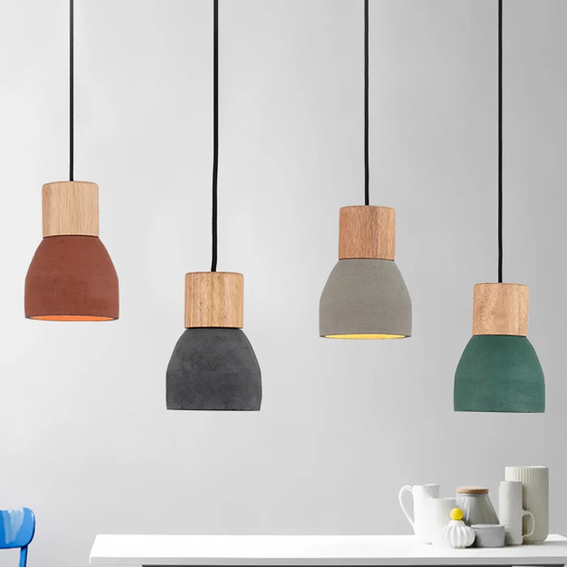 Black/Red/Green Bowl Bescheiden Drop Pendant Nordic 1 Head Cement Ceiling Hang Light Wood Socket met SOS-functie Grey