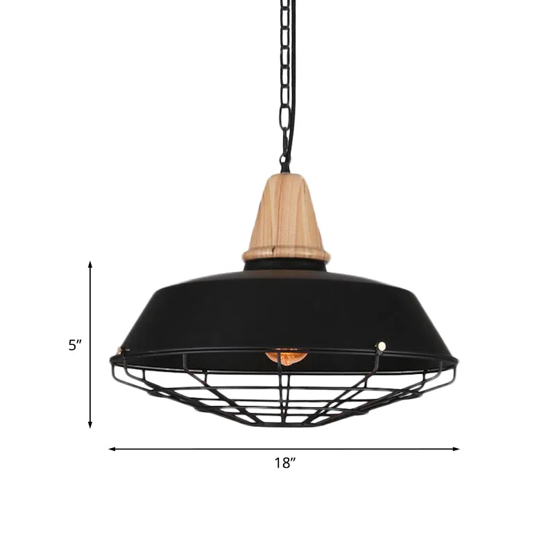10"/14"/18" W 1 kop plafond hanglamp met schuur en draadbeschermer metalen klassiek stijl restaurant hanglamp zwart met La...