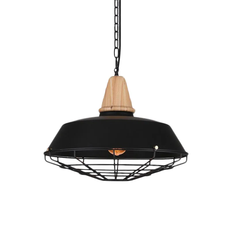 10"/14"/18" W 1 kop plafond hanglamp met schuur en draadbeschermer metalen klassiek stijl restaurant hanglamp zwart met La...