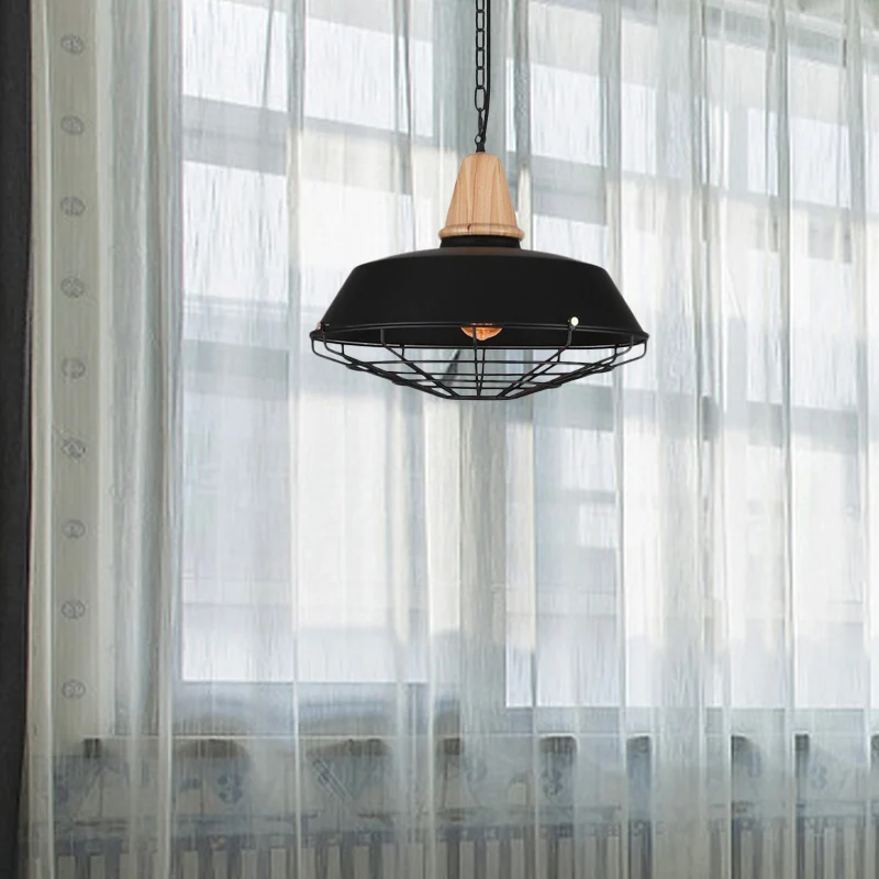 10"/14"/18" W 1 kop plafond hanglamp met schuur en draadbeschermer metalen klassiek stijl restaurant hanglamp zwart met La...