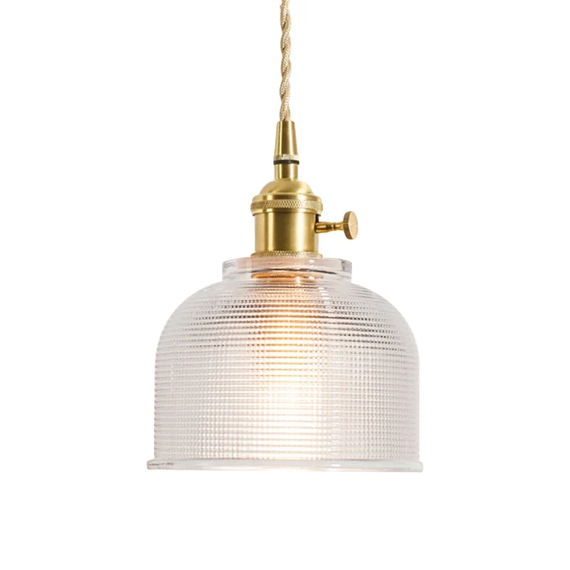 1-lichts bloemen/uitlopende/kegel hanglamp rustiek messing stralend geribbeld/gerasterd glazen plafond hanglamp boven tafel