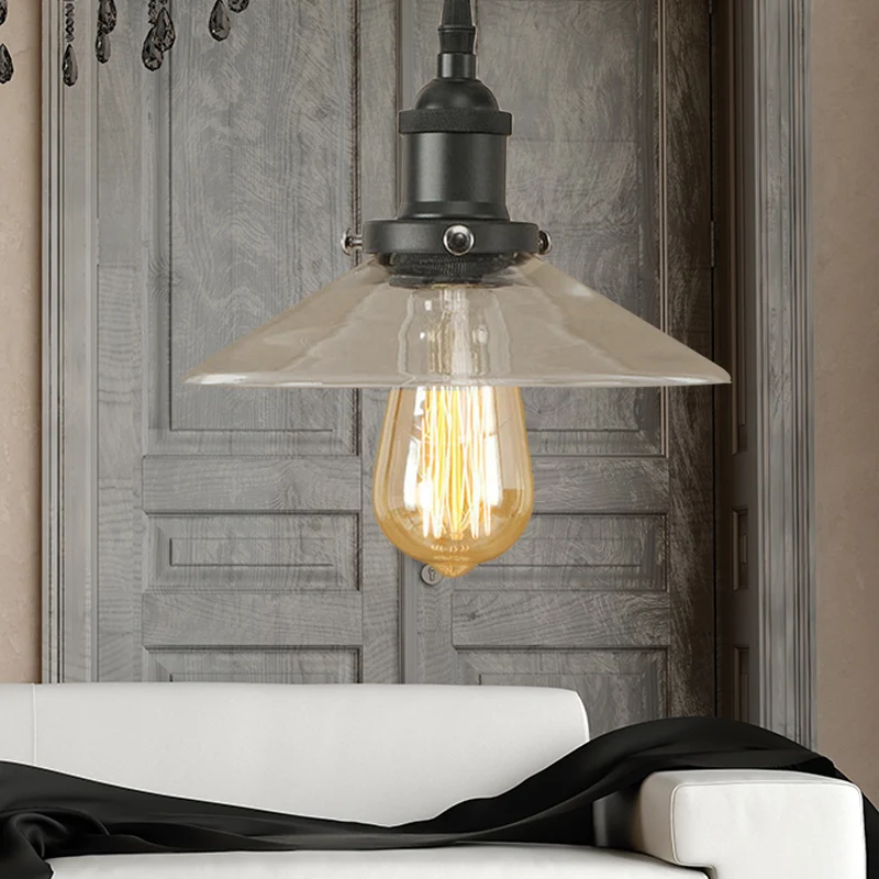1-lichts hanglamp van stralend glas, industrieel zwart/roest/koper kegel woonkamer hangend lichtarmatuur
