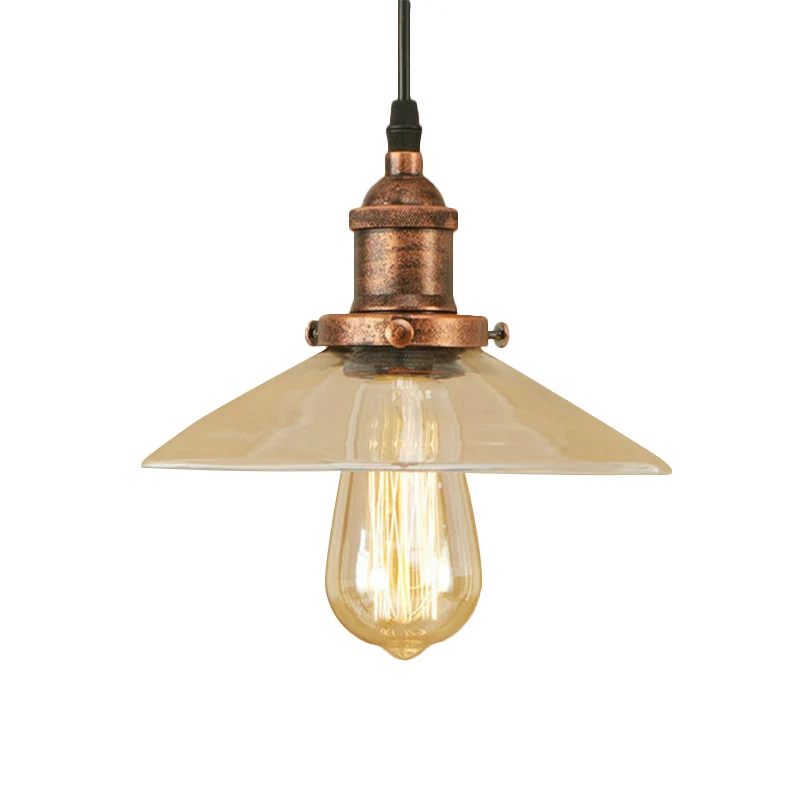 1-lichts hanglamp van stralend glas, industrieel zwart/roest/koper kegel woonkamer hangend lichtarmatuur