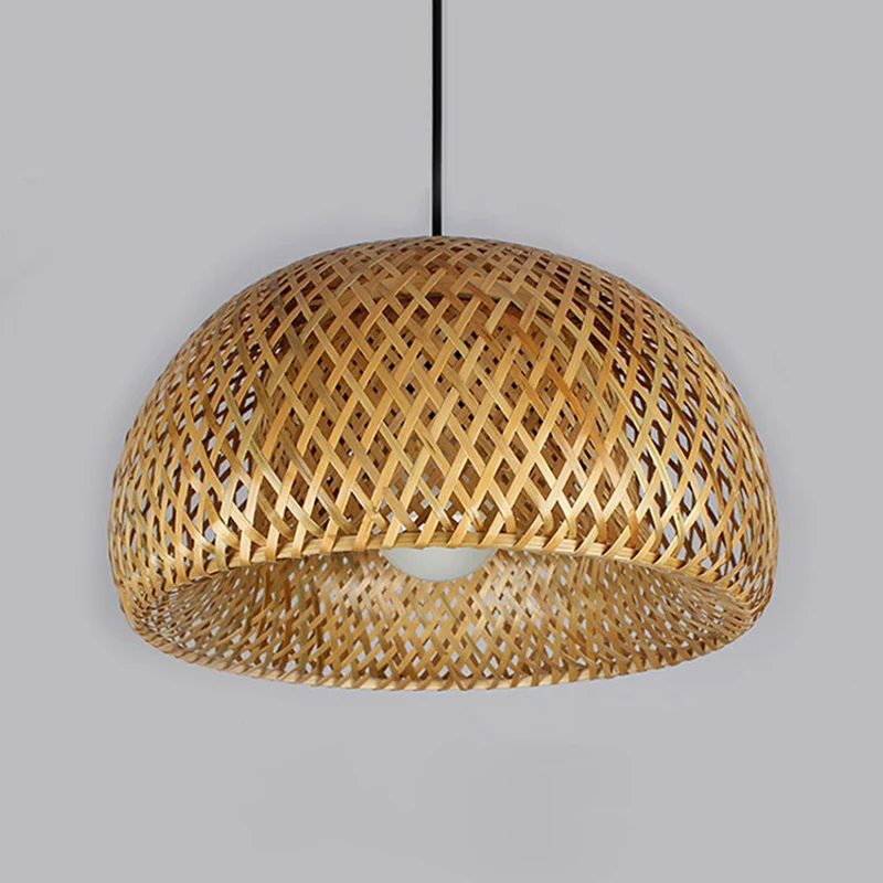 2-Layered Dome Ceiling Hang Lamp Simplicity Bamboeplant Single-Bulb Tea Room Pendant Light Wood Wood