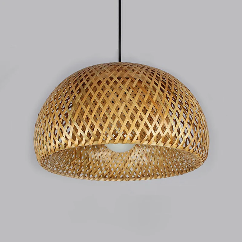2-Layered Dome Ceiling Hang Lamp Simplicity Bamboeplant Single-Bulb Tea Room Pendant Light Wood Wood