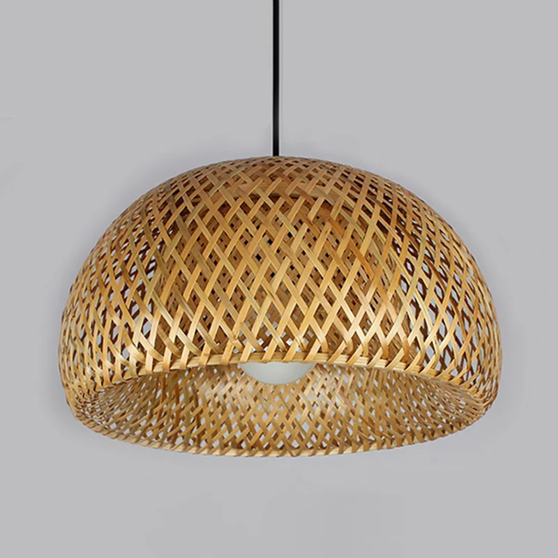 2-Layered Dome Ceiling Hang Lamp Simplicity Bamboeplant Single-Bulb Tea Room Pendant Light Wood Wood