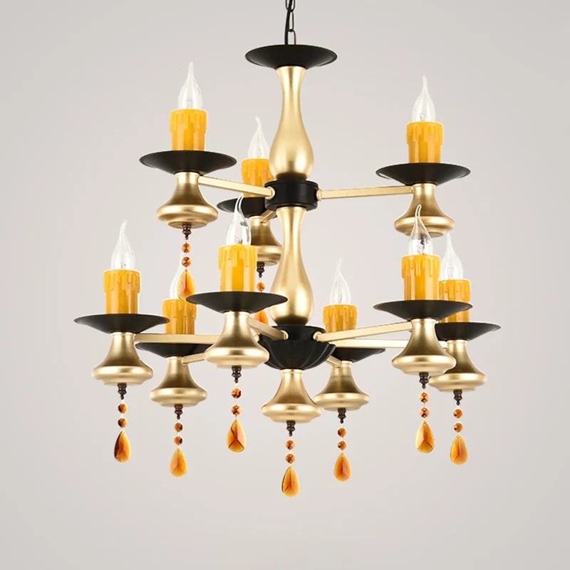 3/5/6 Lights Golden Chandelier Traditional Ijzer Bellied Oval Vase Hanging Lamp Resin Candle Gold