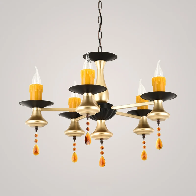 3/5/6 Lights Golden Chandelier Traditional Ijzer Bellied Oval Vase Hanging Lamp Resin Candle Gold