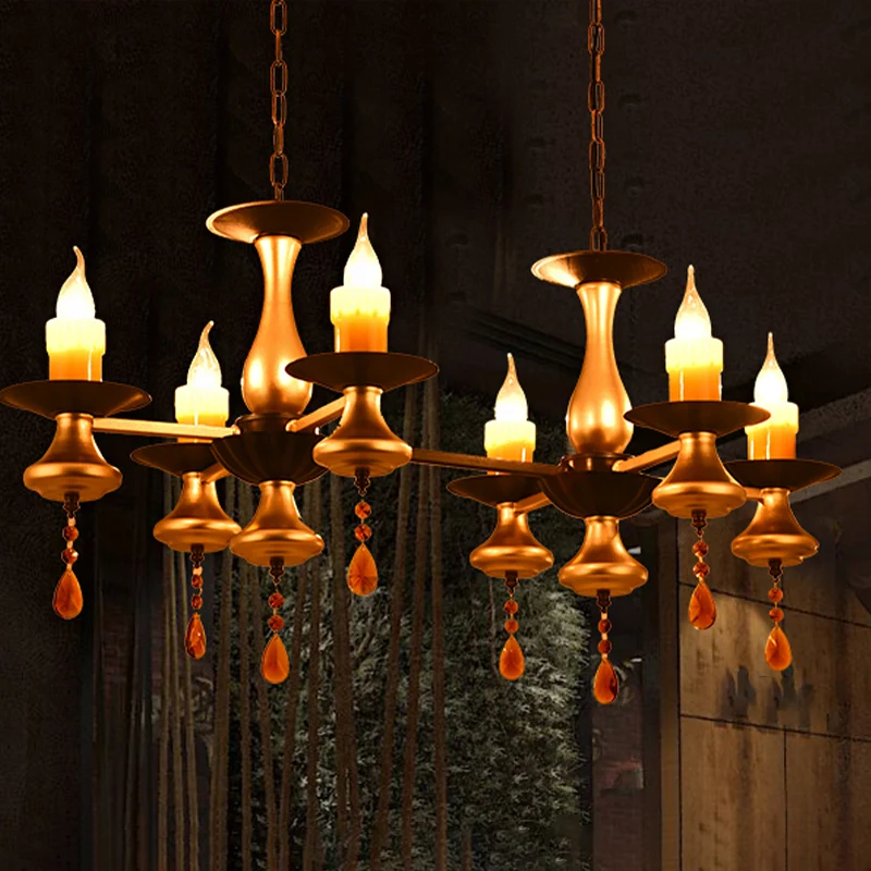 3/5/6 Lights Golden Chandelier Traditional Ijzer Bellied Oval Vase Hanging Lamp Resin Candle Gold