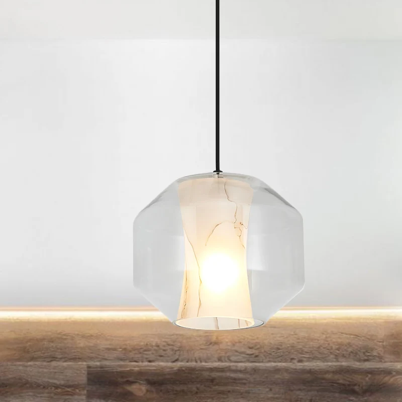 8"/10" brede cilinder/trommel hanglamp strak helder glas 1 licht zwarte hangende plafondlamp