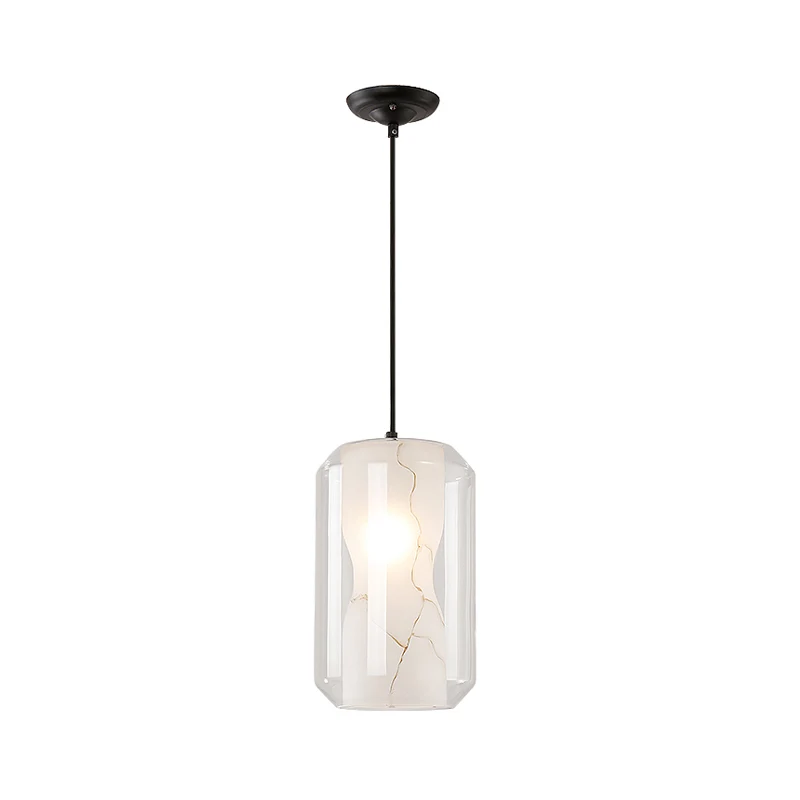 8"/10" brede cilinder/trommel hanglamp strak helder glas 1 licht zwarte hangende plafondlamp