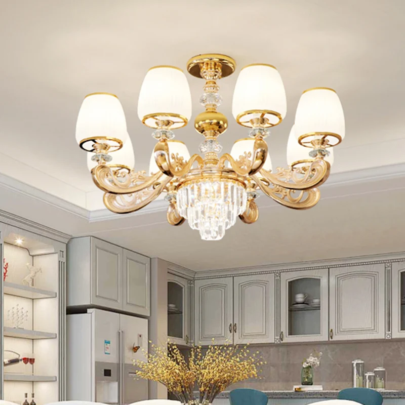 Barrel wit matglazen kroonluchter verlichting klassieke slaapkamer hanglamp met gelaagd kristallen accent voor Plafondhoog...