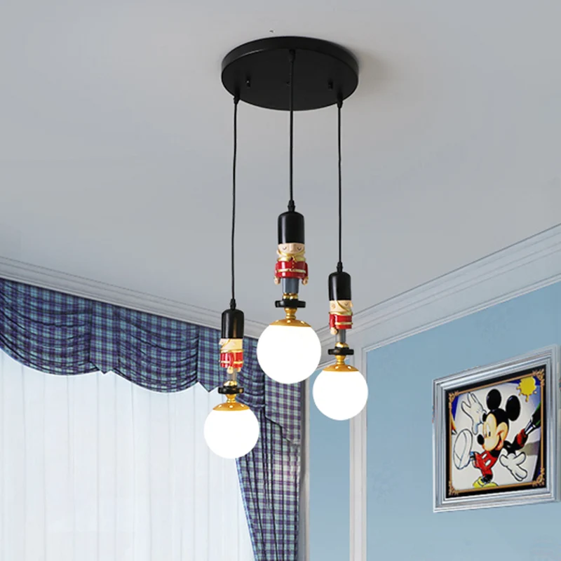 Bol Shade Slaapkamer Veelvoudig Plafondlamp Crème Glas Kinder Multi Light Hanglamp met Decoratief Beeldje