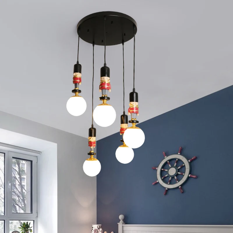 Bol Shade Slaapkamer Veelvoudig Plafondlamp Crème Glas Kinder Multi Light Hanglamp met Decoratief Beeldje