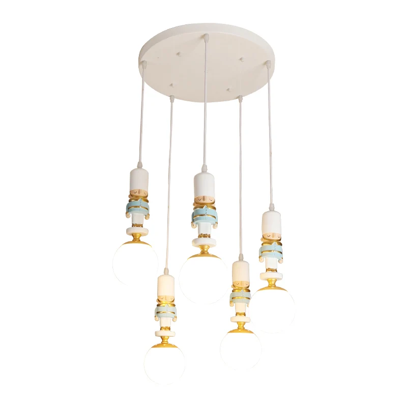 Bol Shade Slaapkamer Veelvoudig Plafondlamp Crème Glas Kinder Multi Light Hanglamp met Decoratief Beeldje
