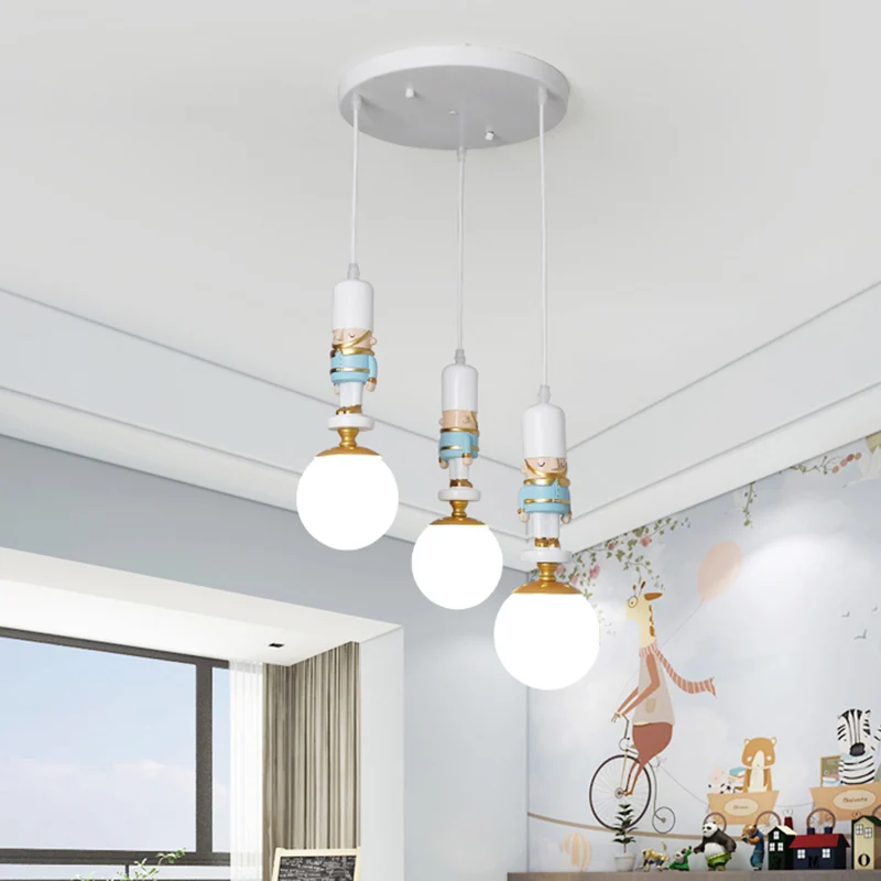 Bol Shade Slaapkamer Veelvoudig Plafondlamp Crème Glas Kinder Multi Light Hanglamp met Decoratief Beeldje