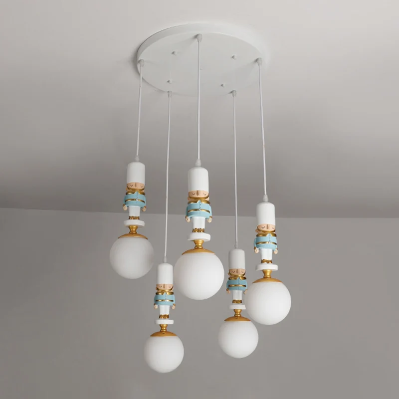 Bol Shade Slaapkamer Veelvoudig Plafondlamp Crème Glas Kinder Multi Light Hanglamp met Decoratief Beeldje