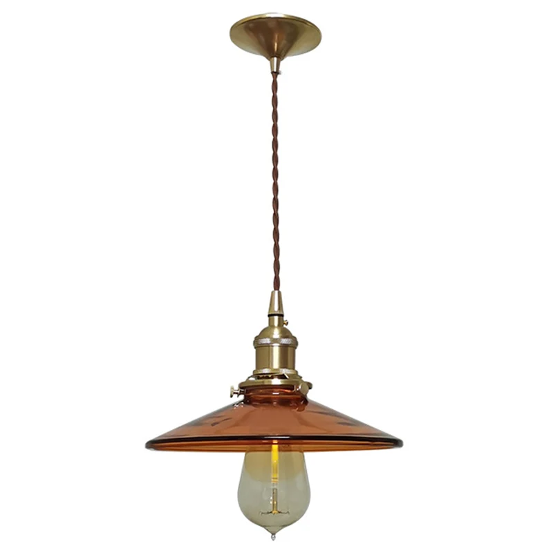 Bruine 1-lichts hanger vintage glazen kap pan hanglamp voor woonkamer met 3 Lichtpunten