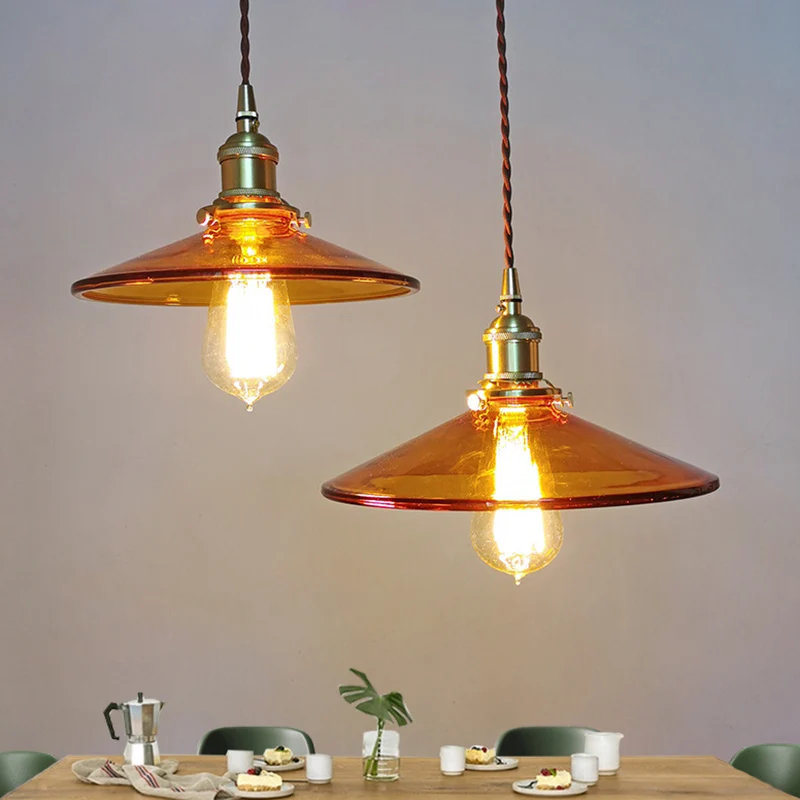 Bruine 1-lichts hanger vintage glazen kap pan hanglamp voor woonkamer met 3 Lichtpunten