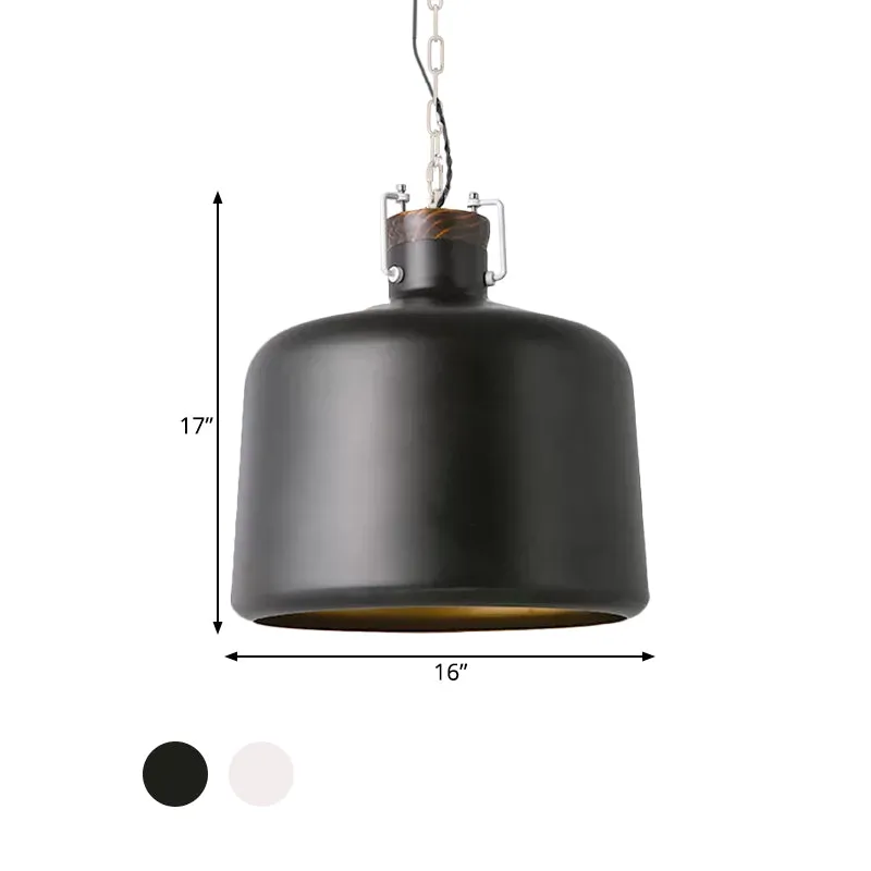 Bucket Restaurant Hanglamp Industrieel Ijzer 1 Lamp Zwart/Wit Plafondlamp voor Plafondhoogte 2.4m+