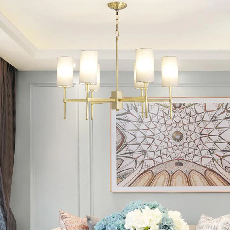 Cilinder hanglamp moderne stof 6 koppen grijs/witte hangende kroonluchter voor woonkamer