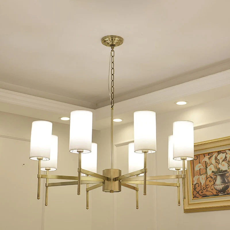 Cilinder hanglamp moderne stof 6 koppen grijs/witte hangende kroonluchter voor woonkamer