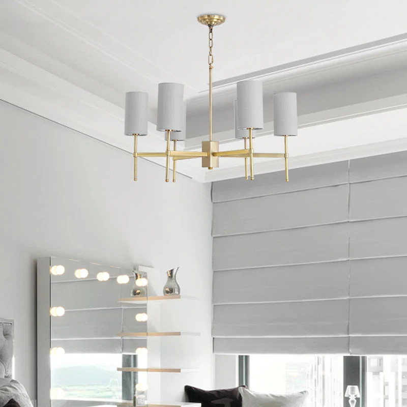 Cilinder hanglamp moderne stof 6 koppen grijs/witte hangende kroonluchter voor woonkamer