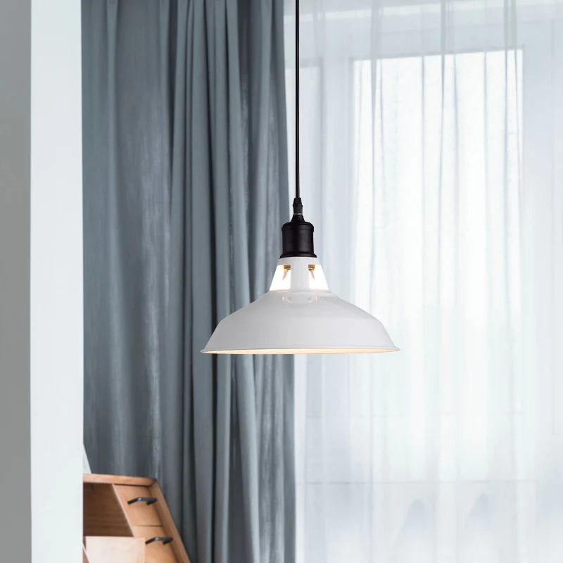 Dimmbare Wit 1-lamps plafondhanger ouderwets stijlvolle metalen schuur lampenkap hanglamp met verstelbaar snoer, 10,5"/12"...