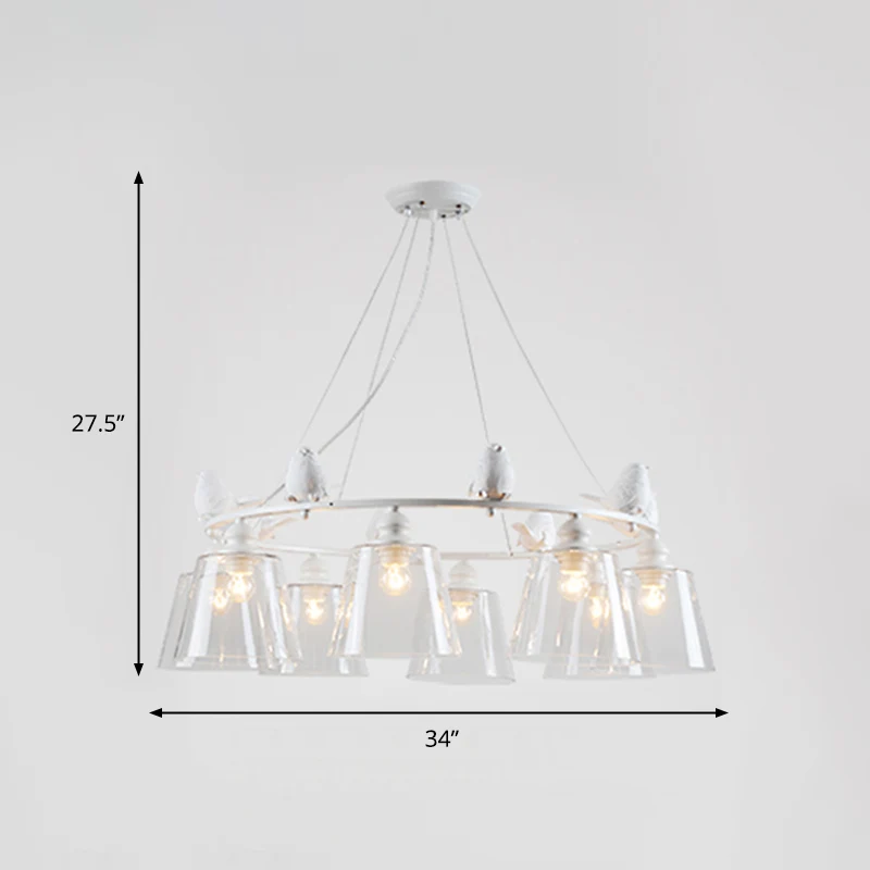 Dimmbare Witte 3/8-lichts kroonluchterlamp Klassieke helderglazen taps toelopende hanglamp voor woonkamer