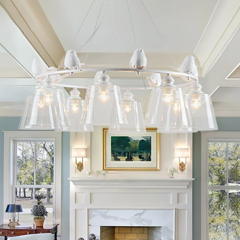 Dimmbare Witte 3/8-lichts kroonluchterlamp Klassieke helderglazen taps toelopende hanglamp voor woonkamer