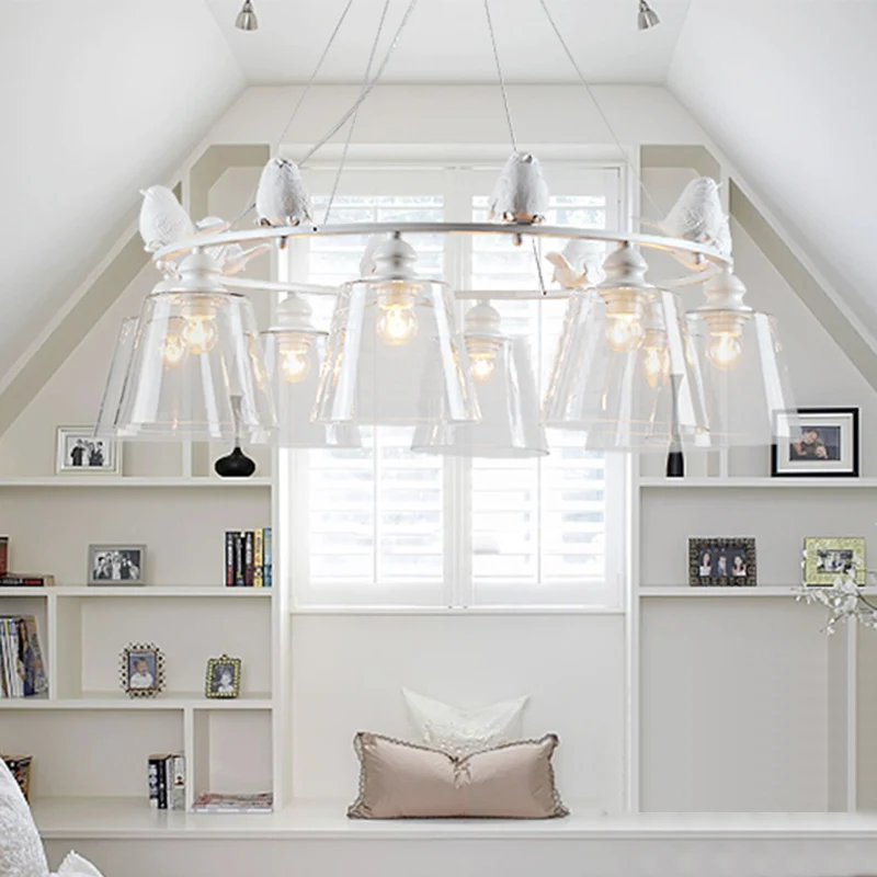 Dimmbare Witte 3/8-lichts kroonluchterlamp Klassieke helderglazen taps toelopende hanglamp voor woonkamer