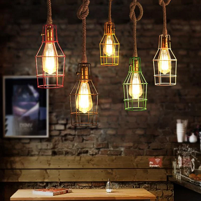 Draadkooi Eetkamerhanglamp Warehouse Metallic 1-kops zwart/wit/roze hanglamp met touwkoord voor Plafondhoogte 2.4m+