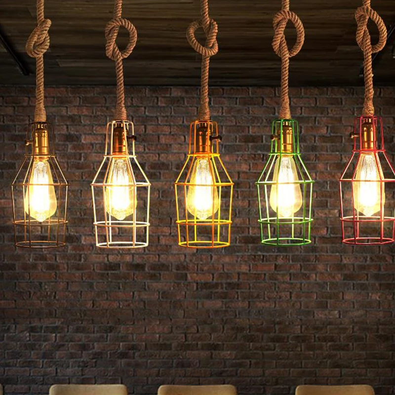 Draadkooi Eetkamerhanglamp Warehouse Metallic 1-kops zwart/wit/roze hanglamp met touwkoord voor Plafondhoogte 2.4m+