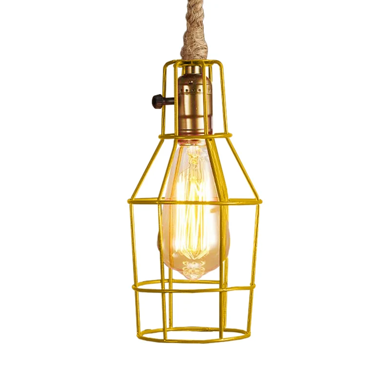 Draadkooi Eetkamerhanglamp Warehouse Metallic 1-kops zwart/wit/roze hanglamp met touwkoord voor Plafondhoogte 2.4m+