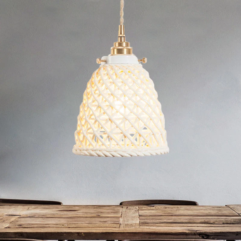 Eigentijdse plafondhanglamp, koepelmand, één lamp, keramiek, hanglamp voor galerij IP44 Badkamer geschikt