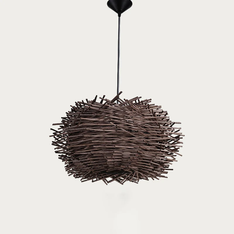Eigentijdse vogelnest hanglamp rotan restaurant hanglamp met één lamp hout voor Plafondhoogte 2.4m+