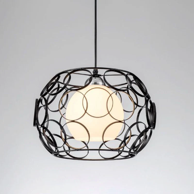 Energiezuinige Crèmekleurige Global-plafondlamp, industriële hangende hanglamp voor een enkel restaurant met metalen kooi