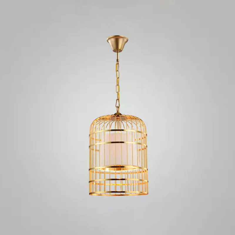 Energiezuinige Vergulde Vogelkooi Hanglamp Landelijk Metaal 1 Lamp Restaurant Plafondlamp met Kegelkap