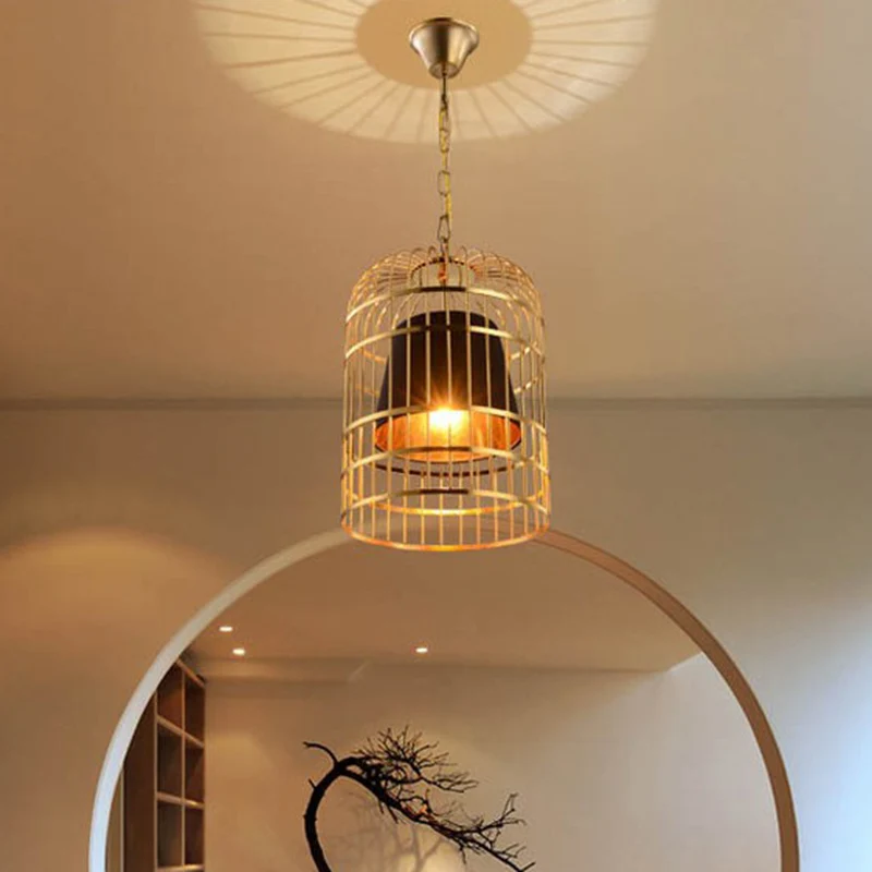 Energiezuinige Vergulde Vogelkooi Hanglamp Landelijk Metaal 1 Lamp Restaurant Plafondlamp met Kegelkap