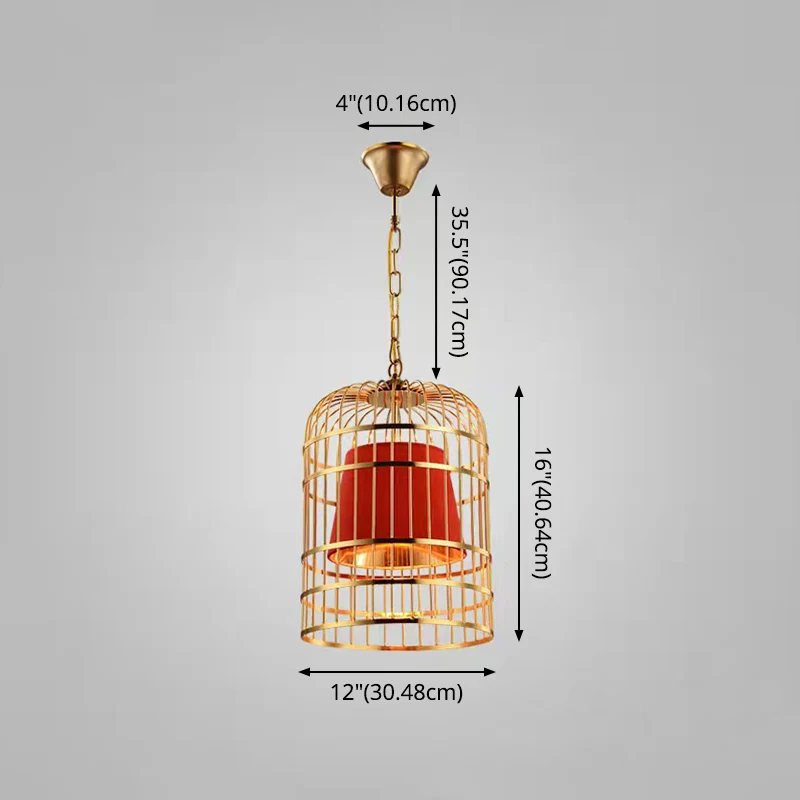 Energiezuinige Vergulde Vogelkooi Hanglamp Landelijk Metaal 1 Lamp Restaurant Plafondlamp met Kegelkap