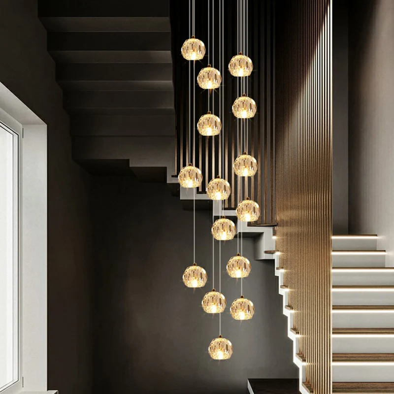 Gefacetteerde kristallen bol plafondlamp Minimalistische gouden cluster hanglamp voor trappen Chroom Afwerking