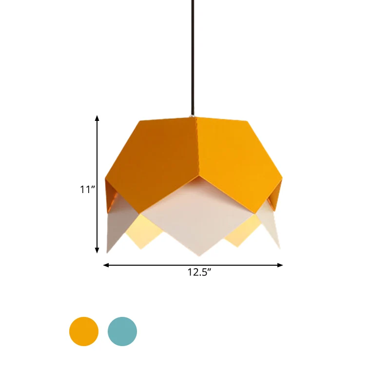 Gelaagde ijzeren hanglamp Macaron 1-lamps blauw/geel hangende plafondlamp met geschulpte rand met Lange Kabel
