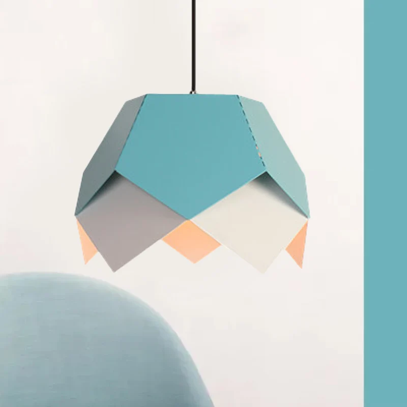 Gelaagde ijzeren hanglamp Macaron 1-lamps blauw/geel hangende plafondlamp met geschulpte rand met Lange Kabel