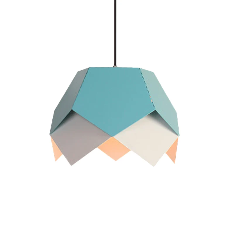Gelaagde ijzeren hanglamp Macaron 1-lamps blauw/geel hangende plafondlamp met geschulpte rand met Lange Kabel