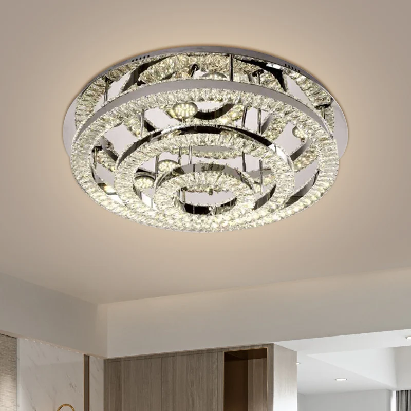 Gelaagde Ring Kristallen Blok Plafondlamp Hedendaagse LED Chroom Semi Inbouw Warm/Wit Zwak voor Keuken