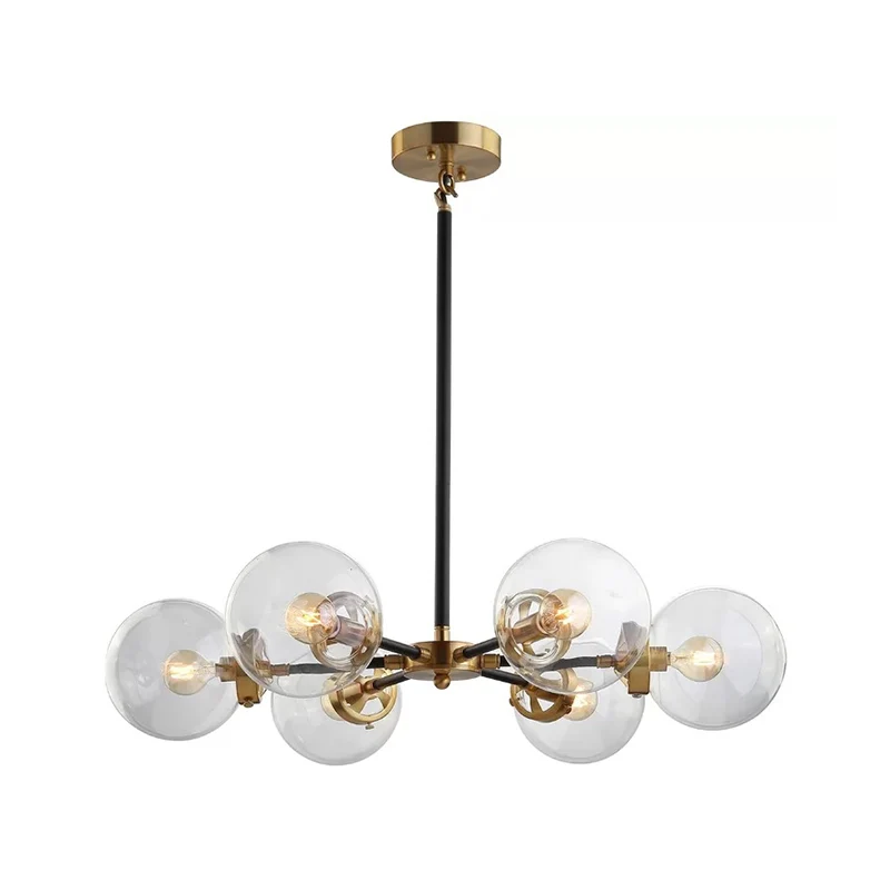 Gouden en zwarte bubbelkroonluchter Minimale 6-lichts glazen hanglamp voor Plafondhoogte 2.4m+