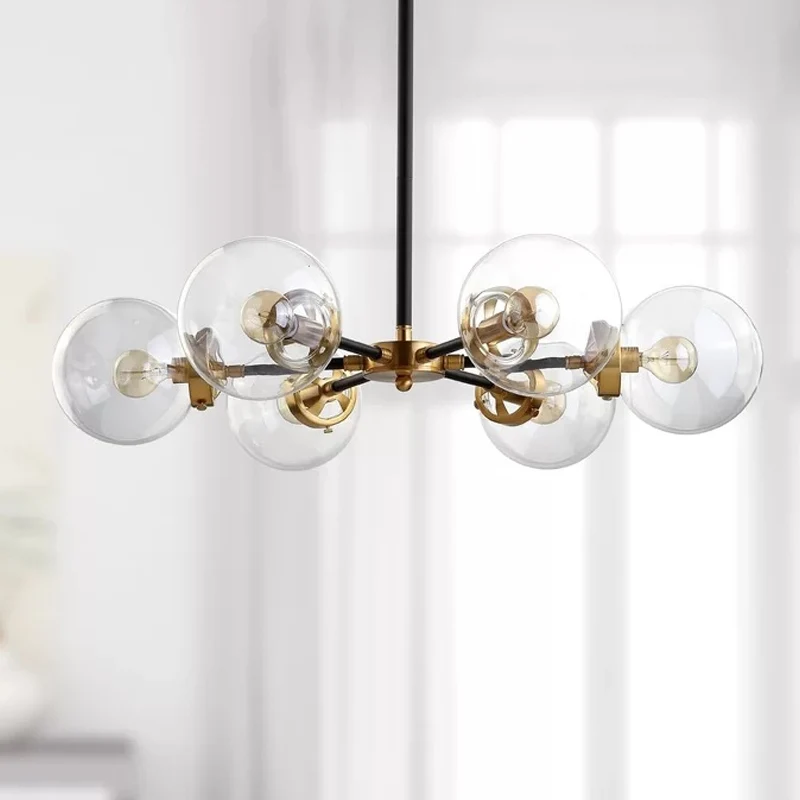 Gouden en zwarte bubbelkroonluchter Minimale 6-lichts glazen hanglamp voor Plafondhoogte 2.4m+