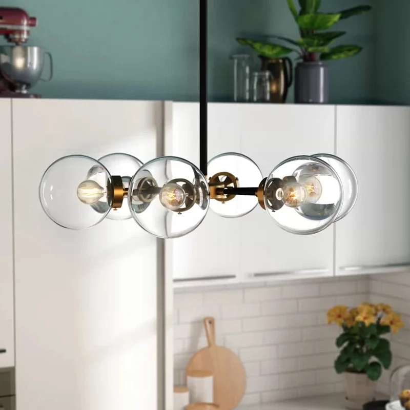 Gouden en zwarte bubbelkroonluchter Minimale 6-lichts glazen hanglamp voor Plafondhoogte 2.4m+