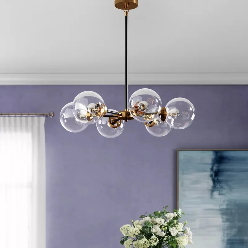 Gouden en zwarte bubbelkroonluchter Minimale 6-lichts glazen hanglamp voor Plafondhoogte 2.4m+