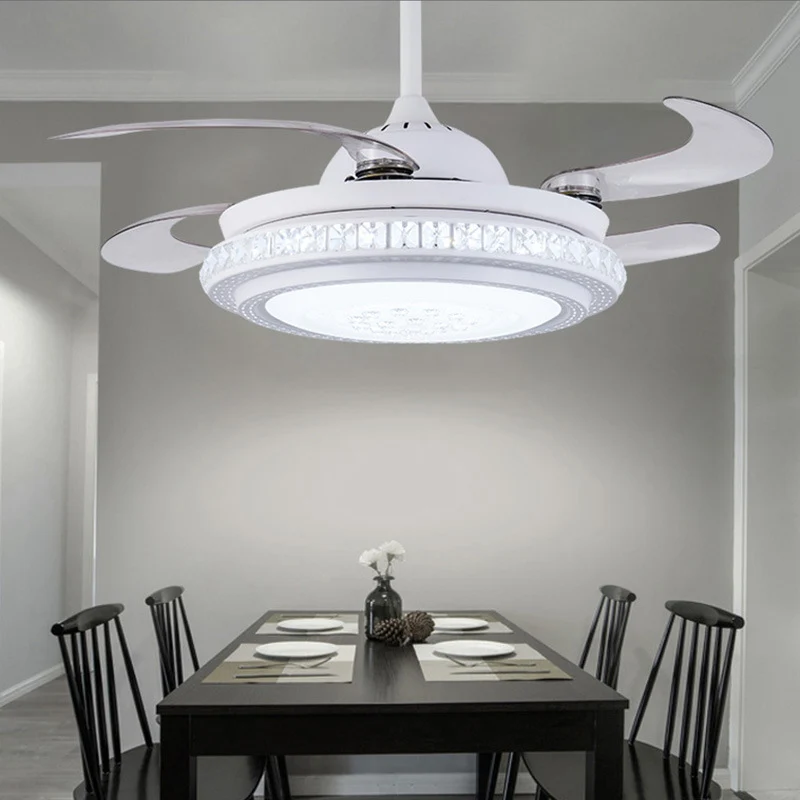 Hangende Pendant 36" W eenvoudige cirkelvormige hangende ventilatorverlichting LED acryl semi-inbouw plafondlamp wit met 4...
